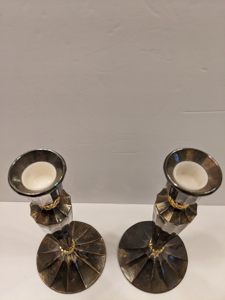 Silver Plated 12 Sided Ring Braided 8.5" Candlesticks