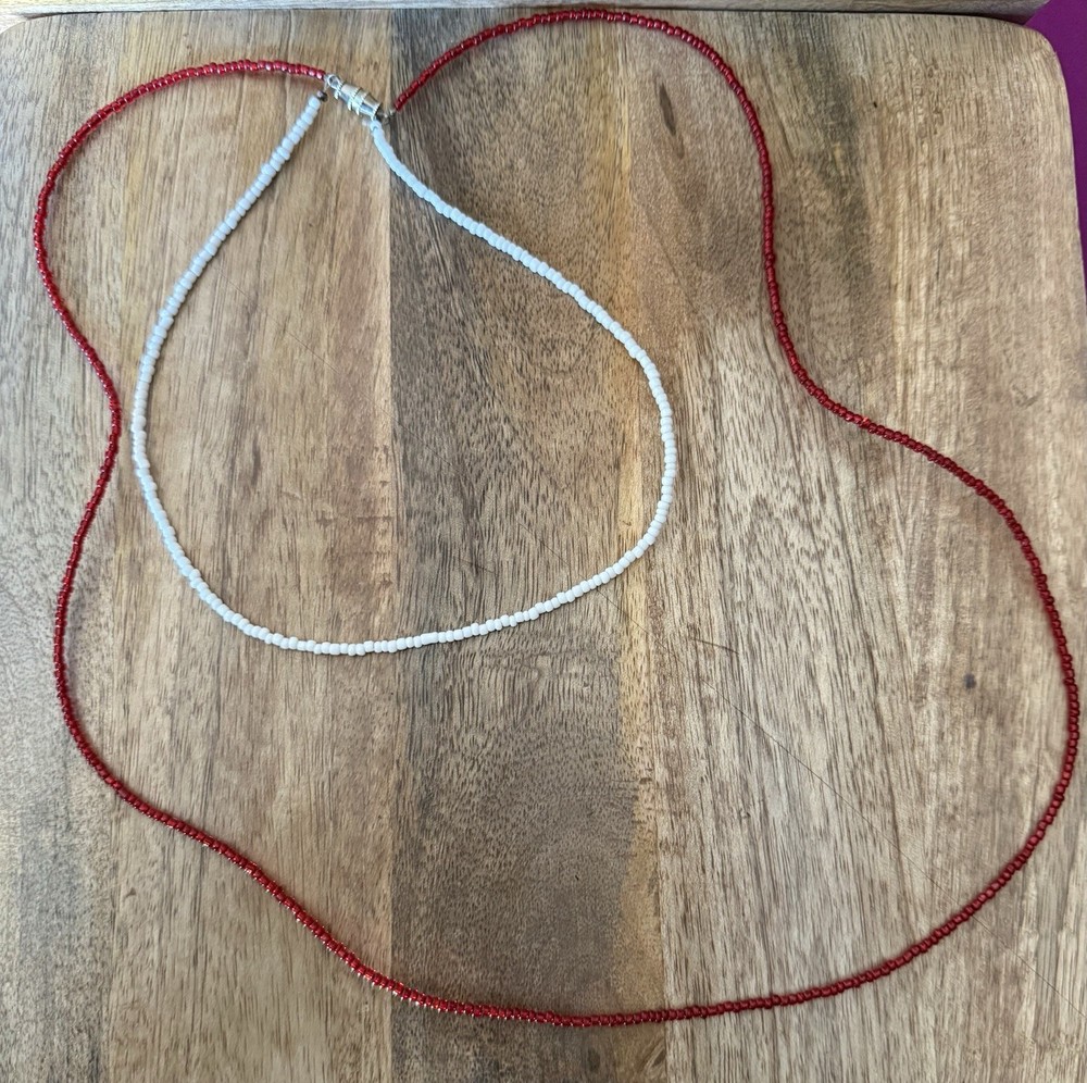 Artisan Red And White Beaded Double Necklace