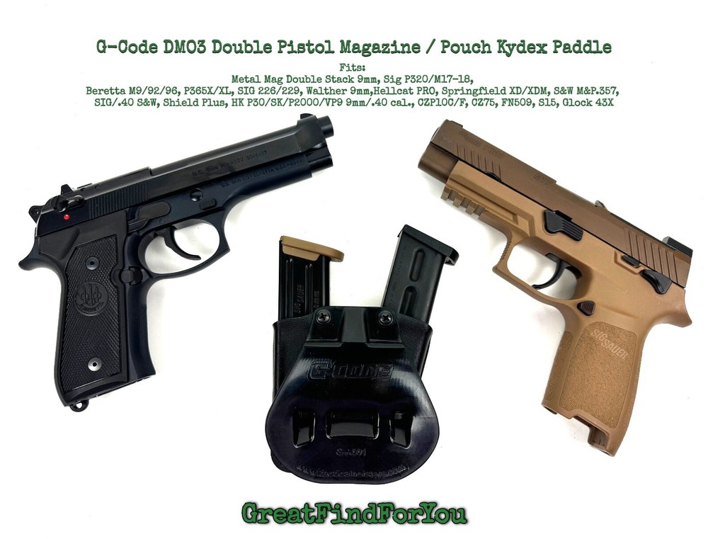 G-Code DMO3 Double Pistol Magazine Carrier/Pouch Kydex Small Paddle - Black