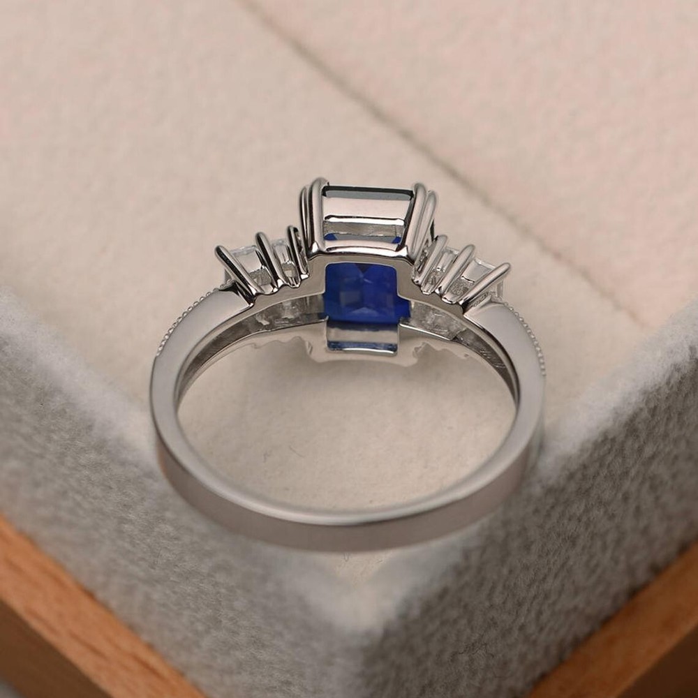 3.50 Ct Emerald Cut Natural Sapphire Diamond Wedding Ring 14K Solid White Gold