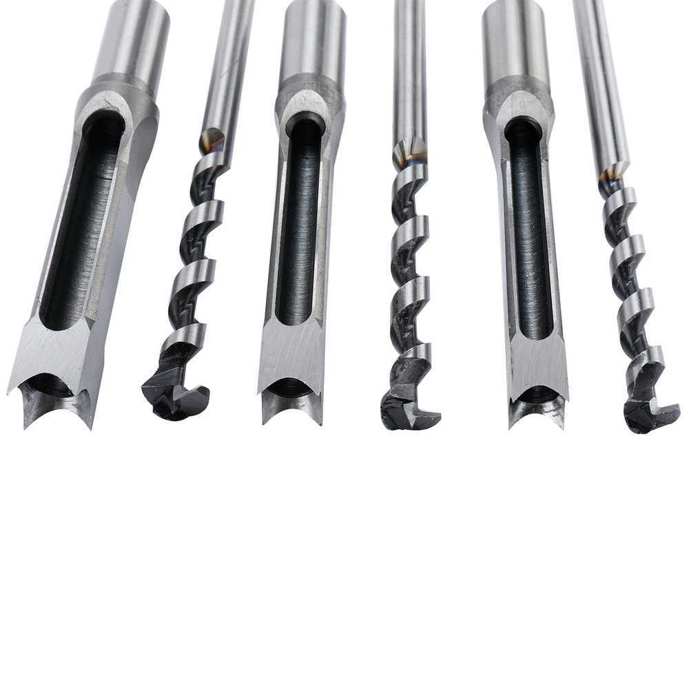6Pcs Woodworking Square Drill Bits Set, HSS Wood Mortising Chisel Countersink