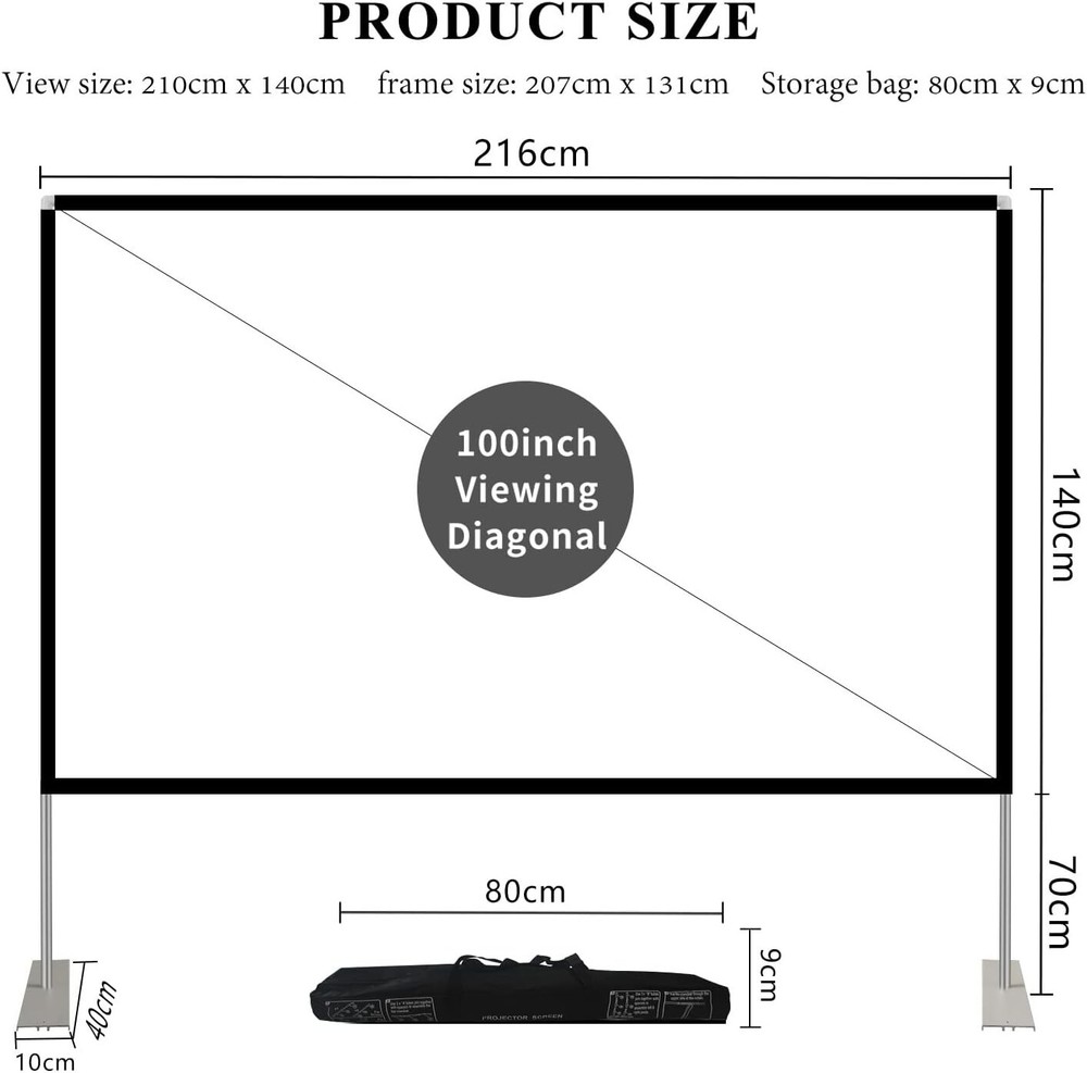 Durable 100-Inch Fast-Folding Projector Screen with Sturdy Stand - Movie Ready