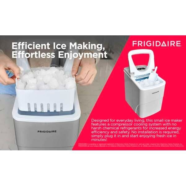 Frigidaire, 26 Lbs. Countertop Ice Maker, Bullet Shaped Ice, Silver