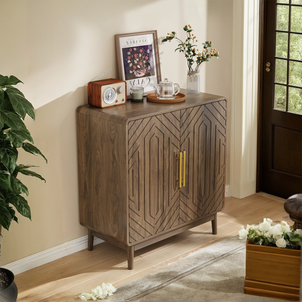 Mid-Century Modern Adjustable Shelf Walnut TV Console Sideboard Cabinet 31.5"