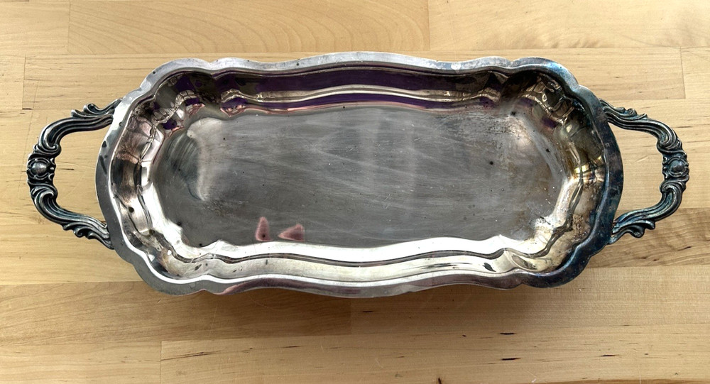 Vtg Silver Plated Two Handled Footed Serving Dish FB Rogers Snack Tray 14"