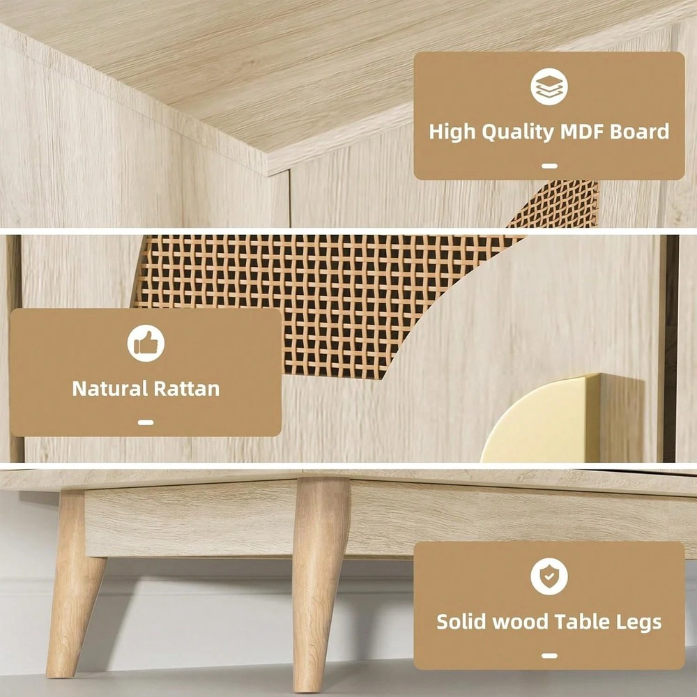Modern Rattan Buffet Sideboard Storage Console Cabinet