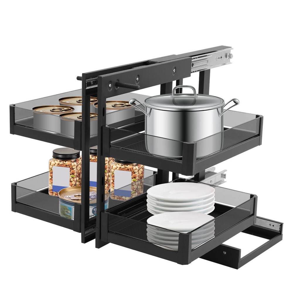 2 Tiers Blind Corner Kitchen Cabinet Organizer Pull Out Kitchen Cabinet Basket