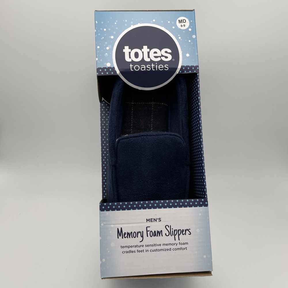 Totes Toasties Mens Slippers Memory Foam Temperature Sensitive Blue Medium 8-9