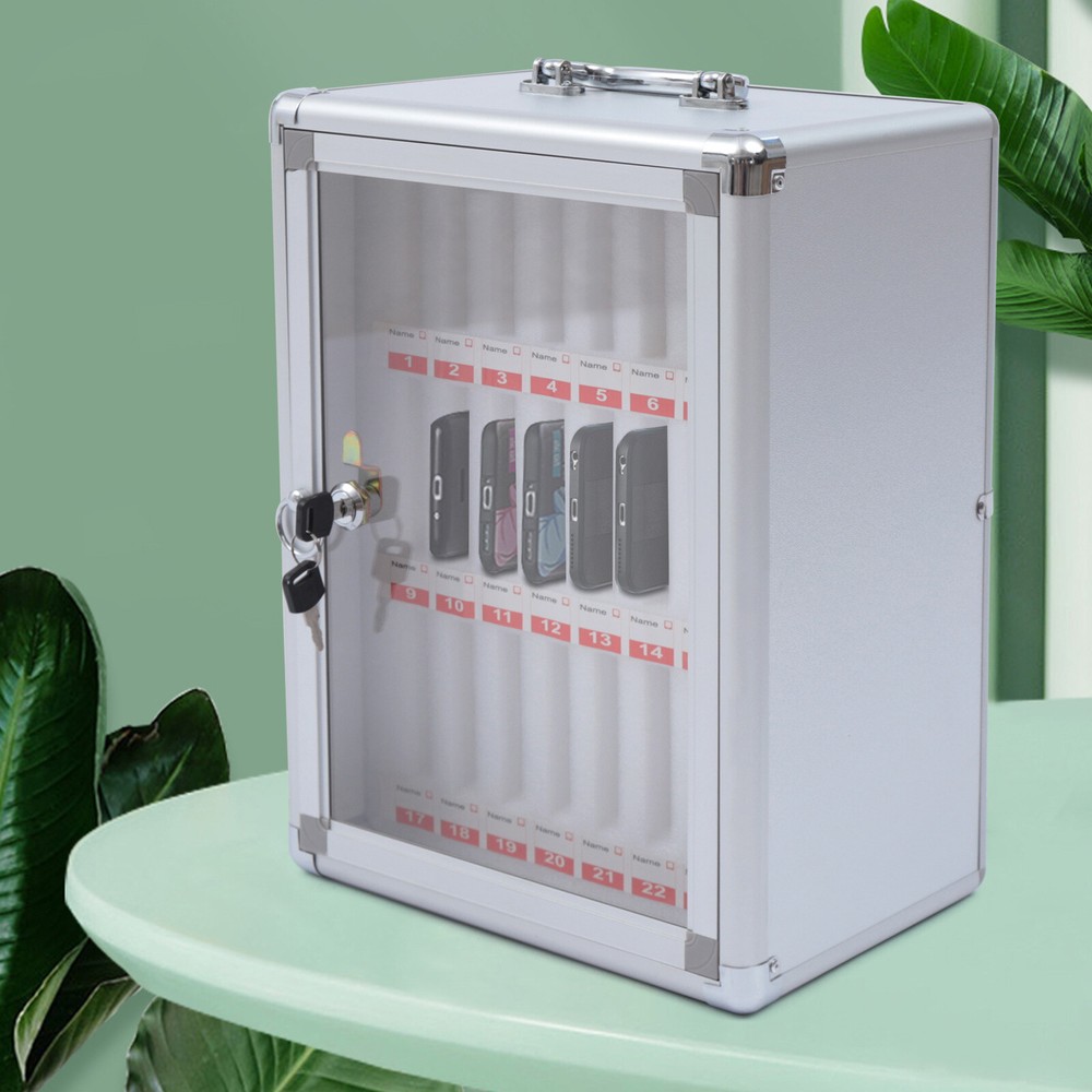 Wall Mount Cell Phone Storage Cabinet 24 Slots Pocket Chart Desktop Lockable