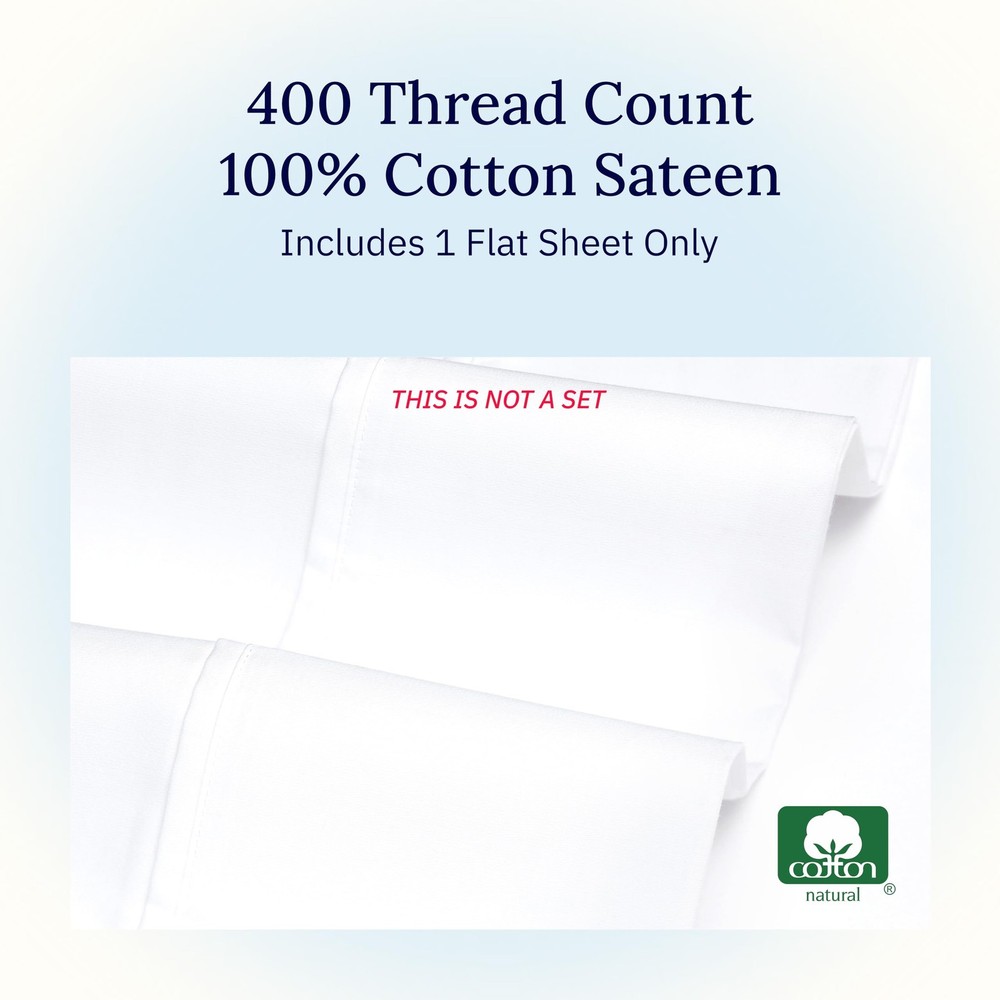 Flat White King Sheets Only - Soft 400 Thread Count 100% Cotton Sateen, & Bre...