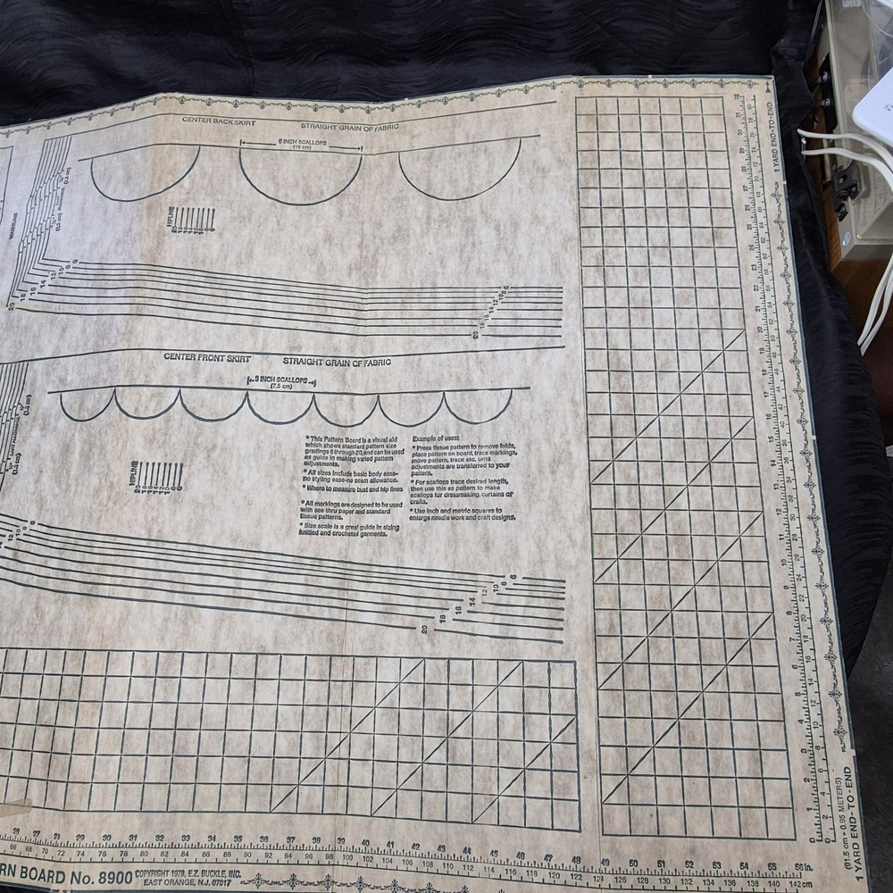 Vintage EZ Pattern Cutting Board 36x72 Sewing Fabric Layout Foldable Grid Lines