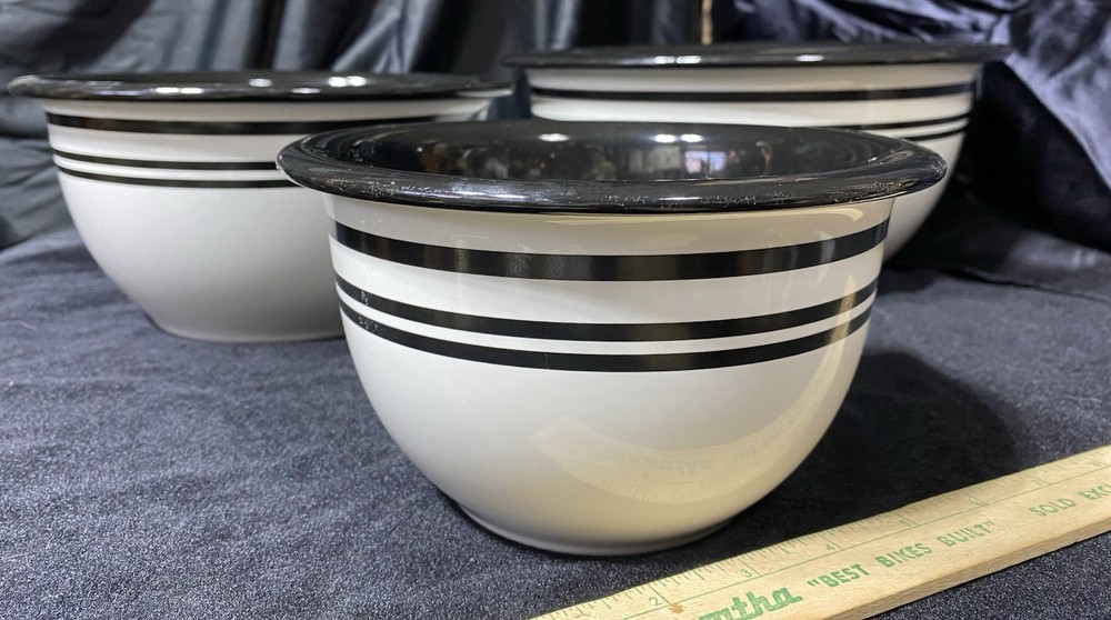 Set 3 Corelle Coordinates Stoneware Mixing Bowls 1,2,3 Quart Black Stripe