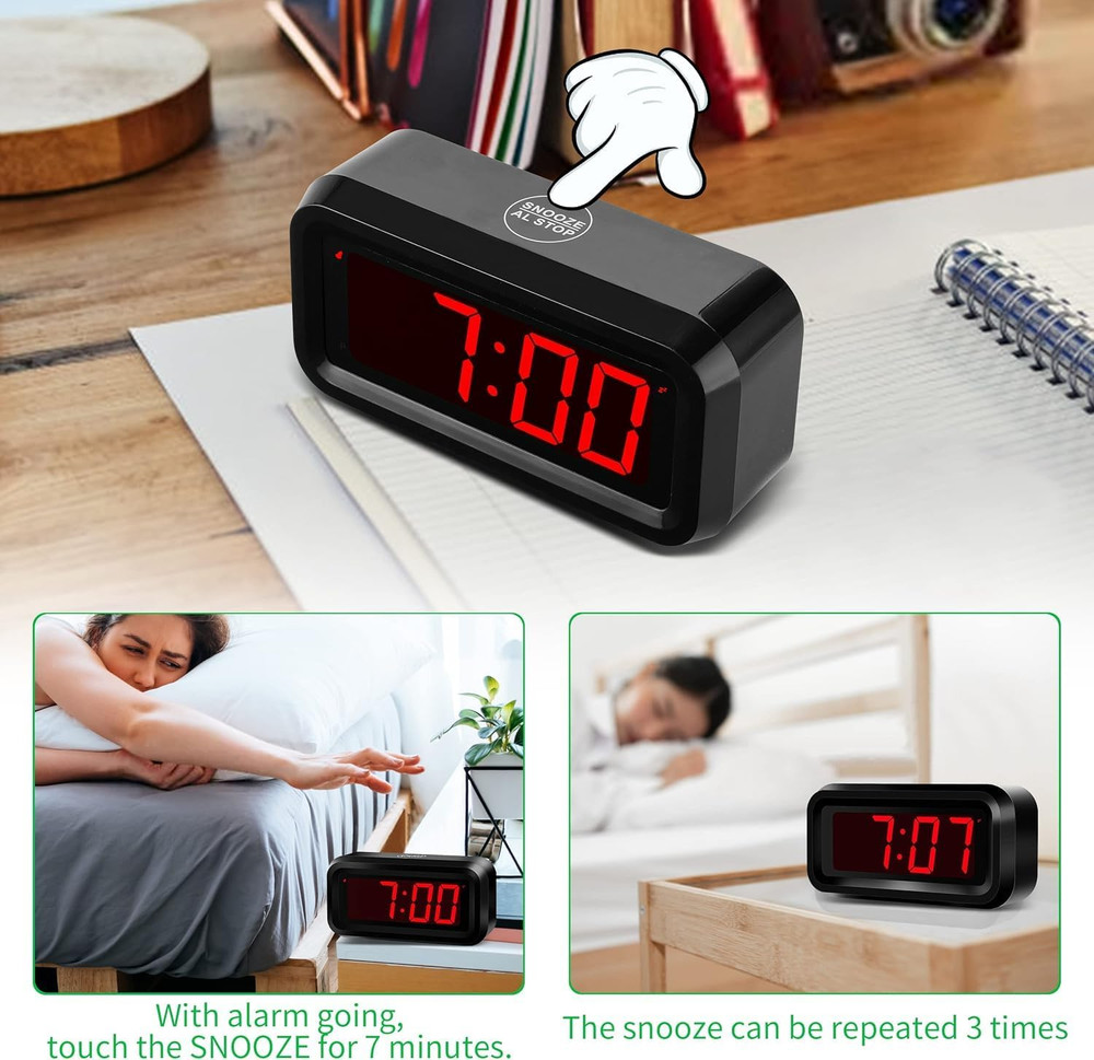 Alarm Clock, LED Digital Clock, Small Wall Clock, Battery Operated, Adjustable 3