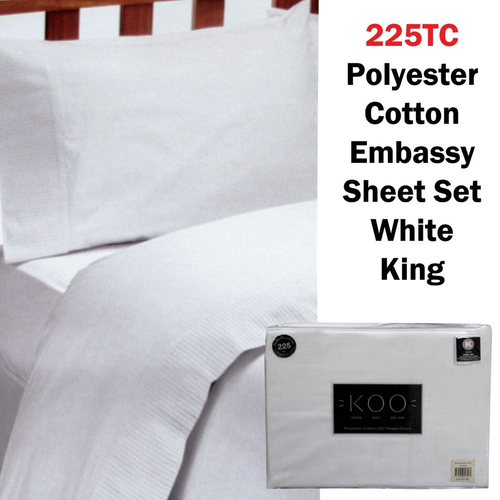 225TC Polyester Cotton Embassy Sheet Set White King