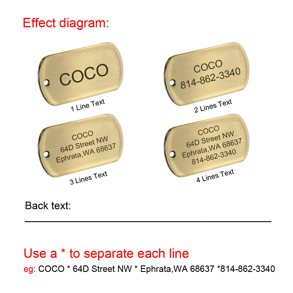 BRASS DOG TAGS RECTANGLE PERSONALIZED CUSTOM PET NAME ID ENGRAVED FOR COLLAR