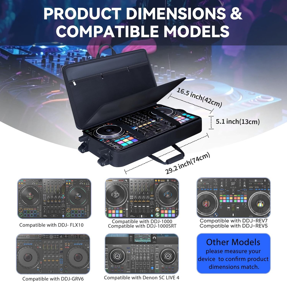 Rolling DJ Controller Case with Wheels Compatible with DDJ-FLX10/ 1000/ 1000SRT/