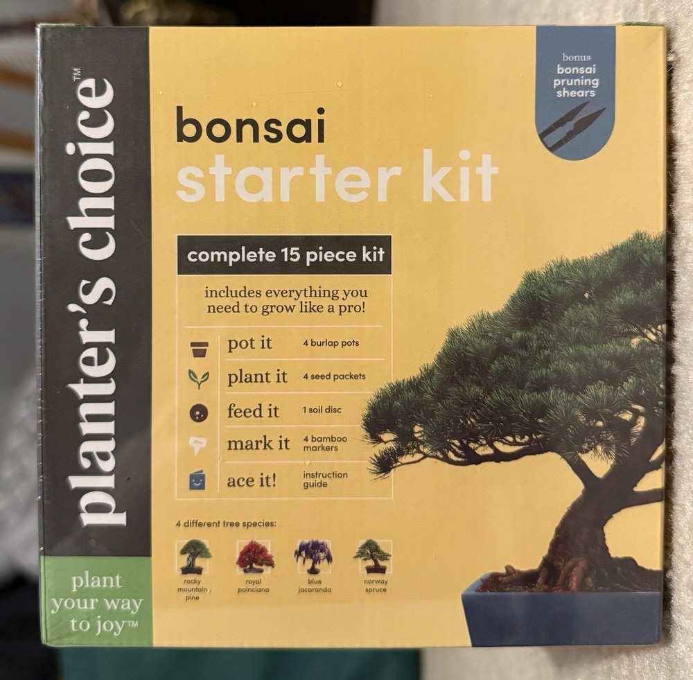 Planter's Choice Bonsai Starter Kit with Pruning Shears, Pots, Seeds, Guide