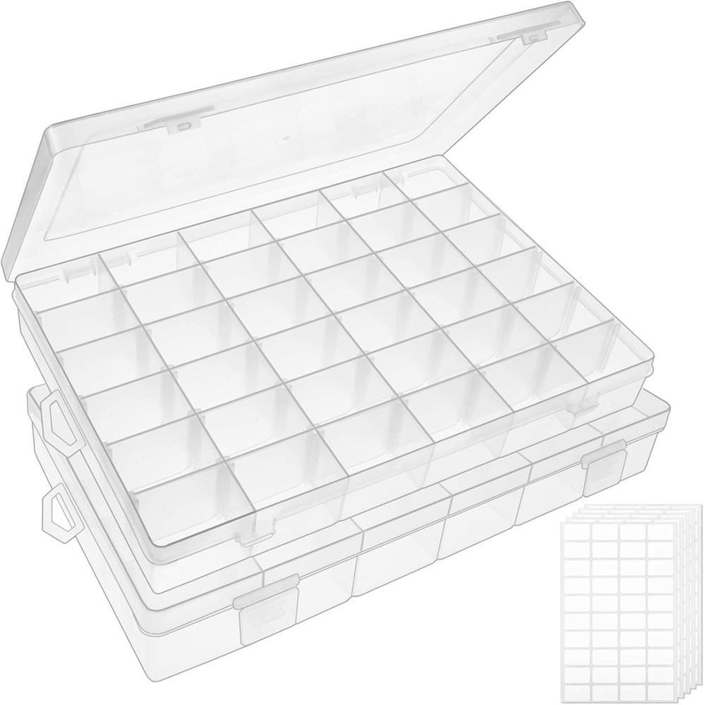2-Pack Clear Bead Organizer Box with 36 Adjustable Compartments for Crafts