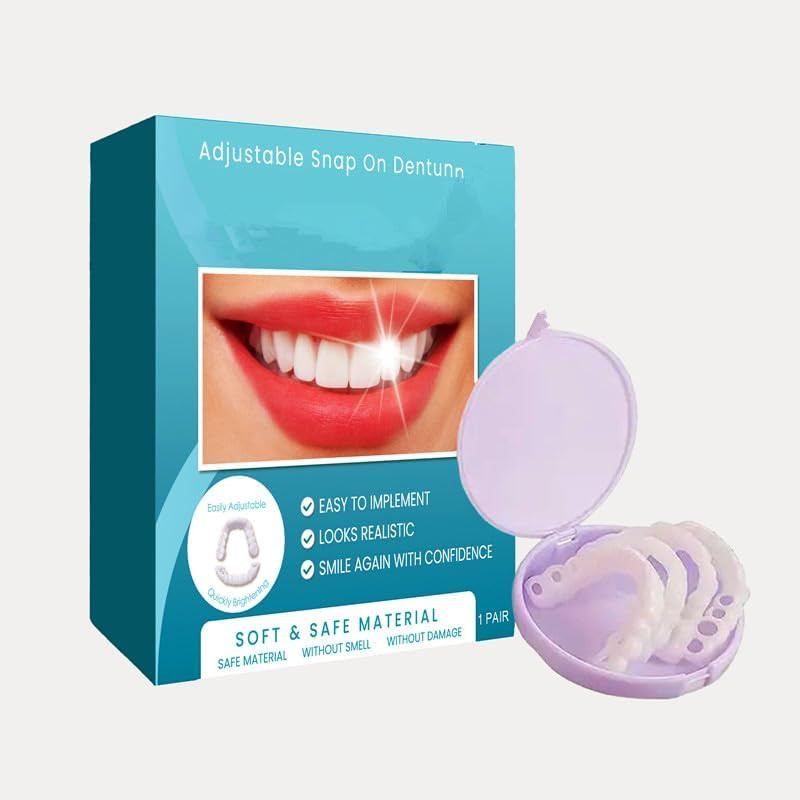 Adjustable Snap-On Dentures, Soft Safe Material, Realistic Looking Temporary Den