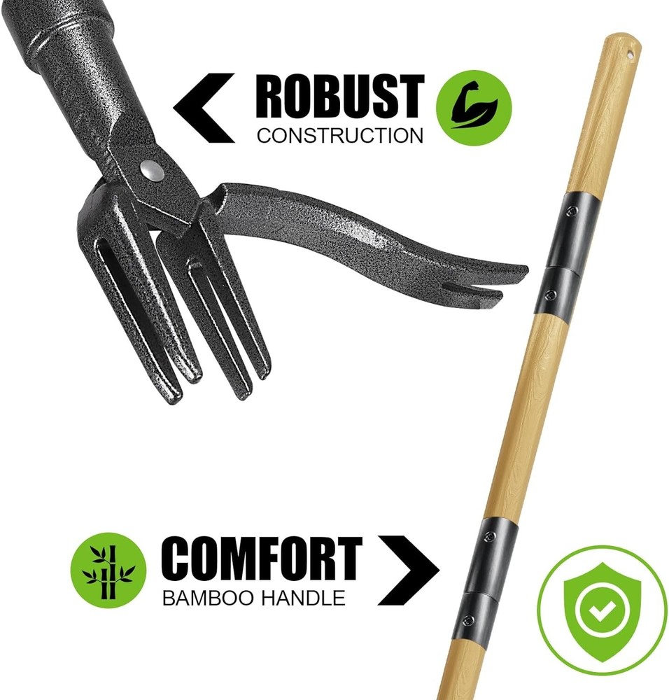 Weed Puller Tool, 46-Inch Stand Up Weed Puller, Made with Real Bamboo & 4-Claw