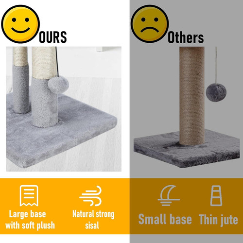 Dimaka Tall Cat Scratching Post, Double Lower Posts Extra Stable Grey