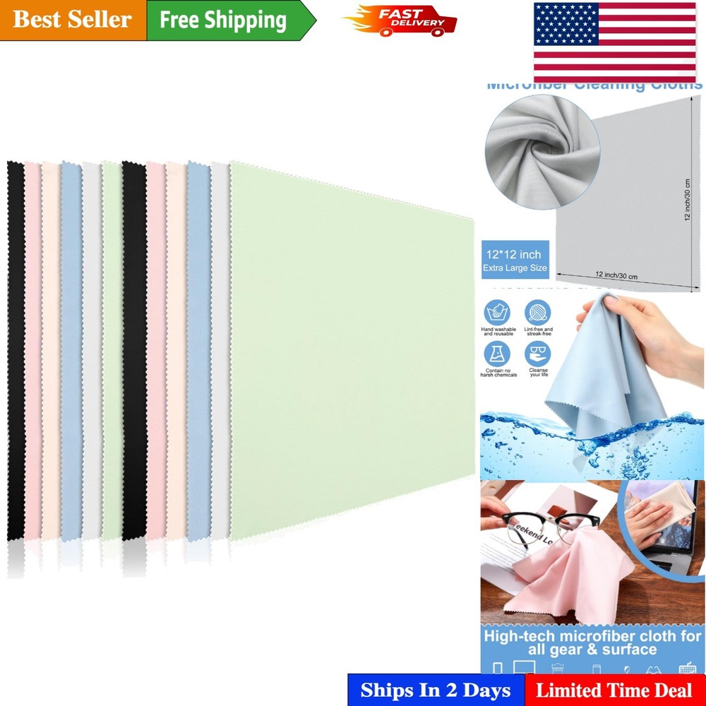 12 Pack Oversized Microfiber Cleaning Cloths - 12x12 Inch for Delicate Surfaces