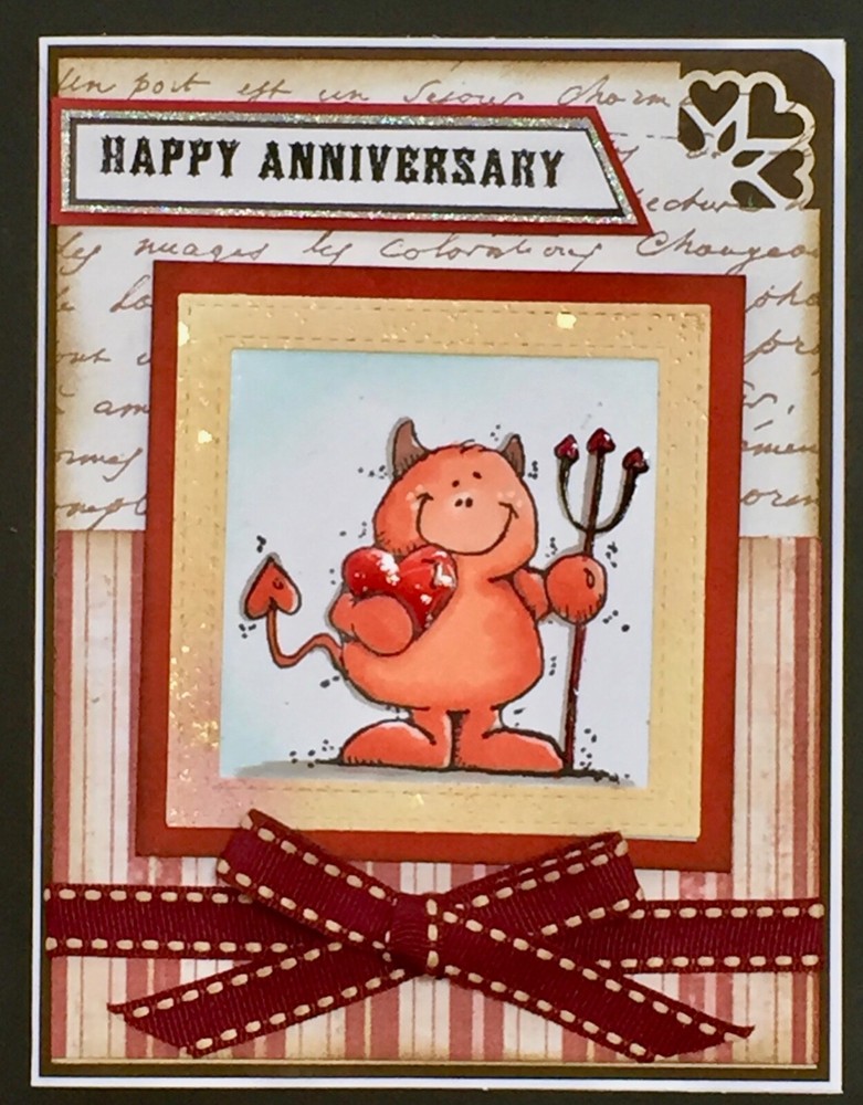 ANNIVERSARY / VALENTINE -CHANGE SENTIMENT- Cute Devil- Handmade card - BY DEE