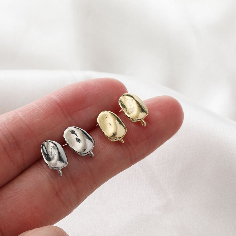 6pcs Gold/Silver Oval Bean Earring Post,Geometry Irregular Hammered Stud Earring