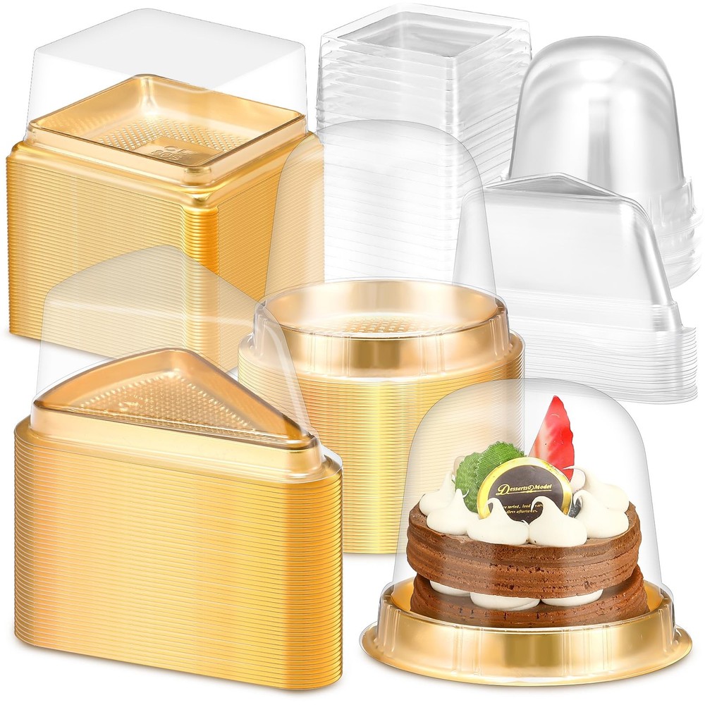 Baderke 60 Pack Cake Slice Containers with Clear Lids Round Square Triangle /
