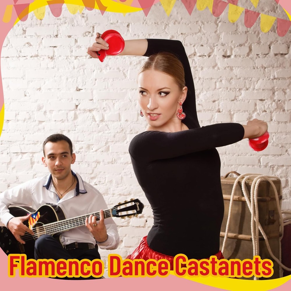 Wooden Castanets Flamenco Red 2 Pack with String