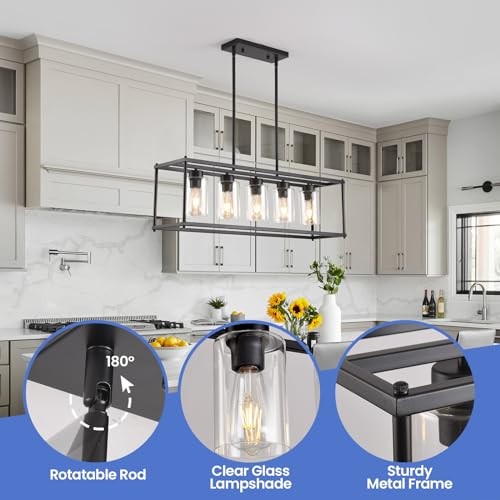Black Dining Room Light Fixtures Modern Rectangular 5-Light MK404-5(35.4")