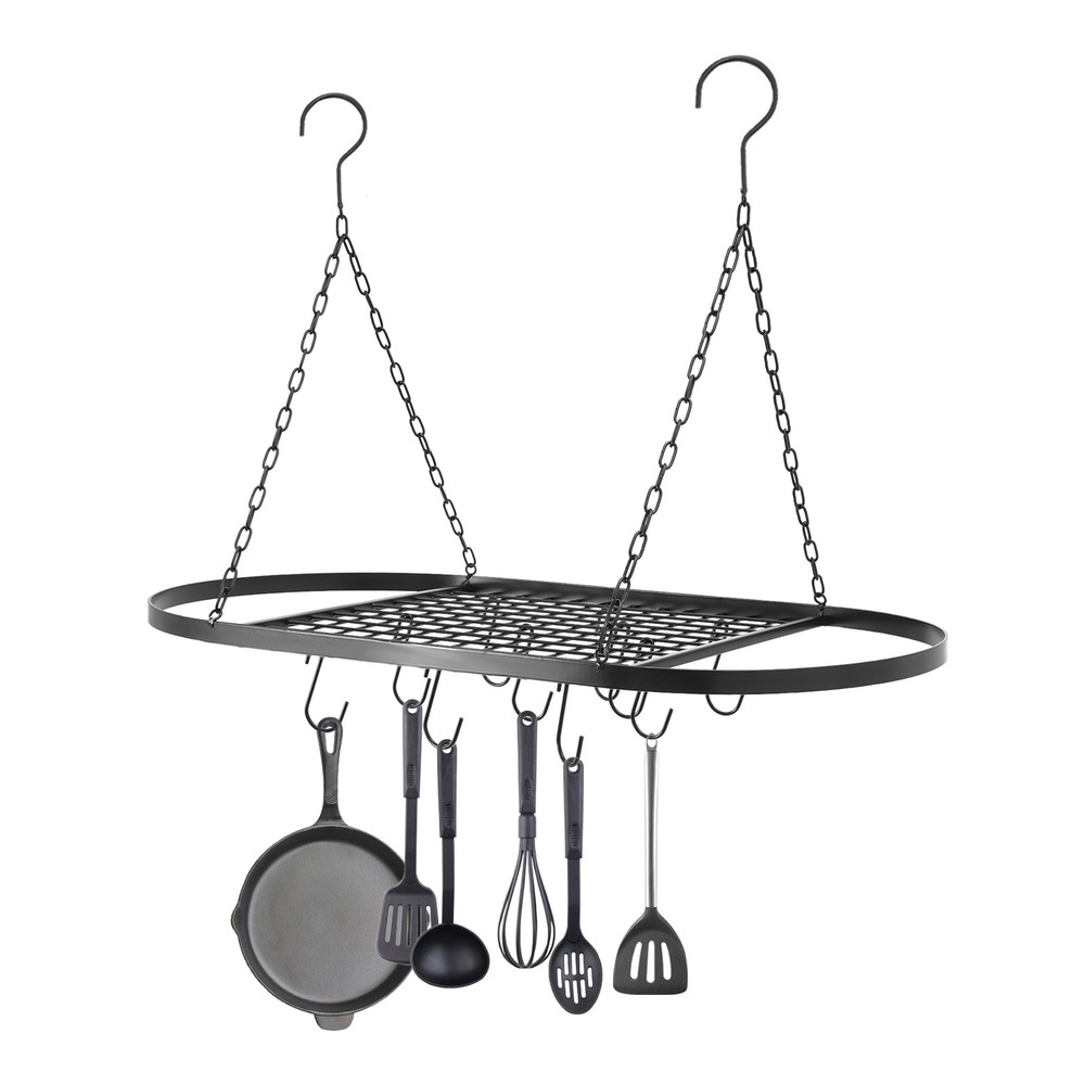 Kitchen Iron Pot Rack Oval Ceiling Hanging Cookware Storage Pan Holder Hanger