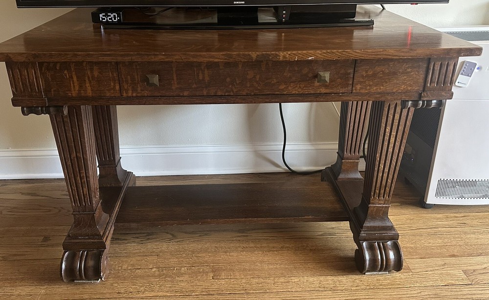 Antique Oak  Library Table with One Drawer
