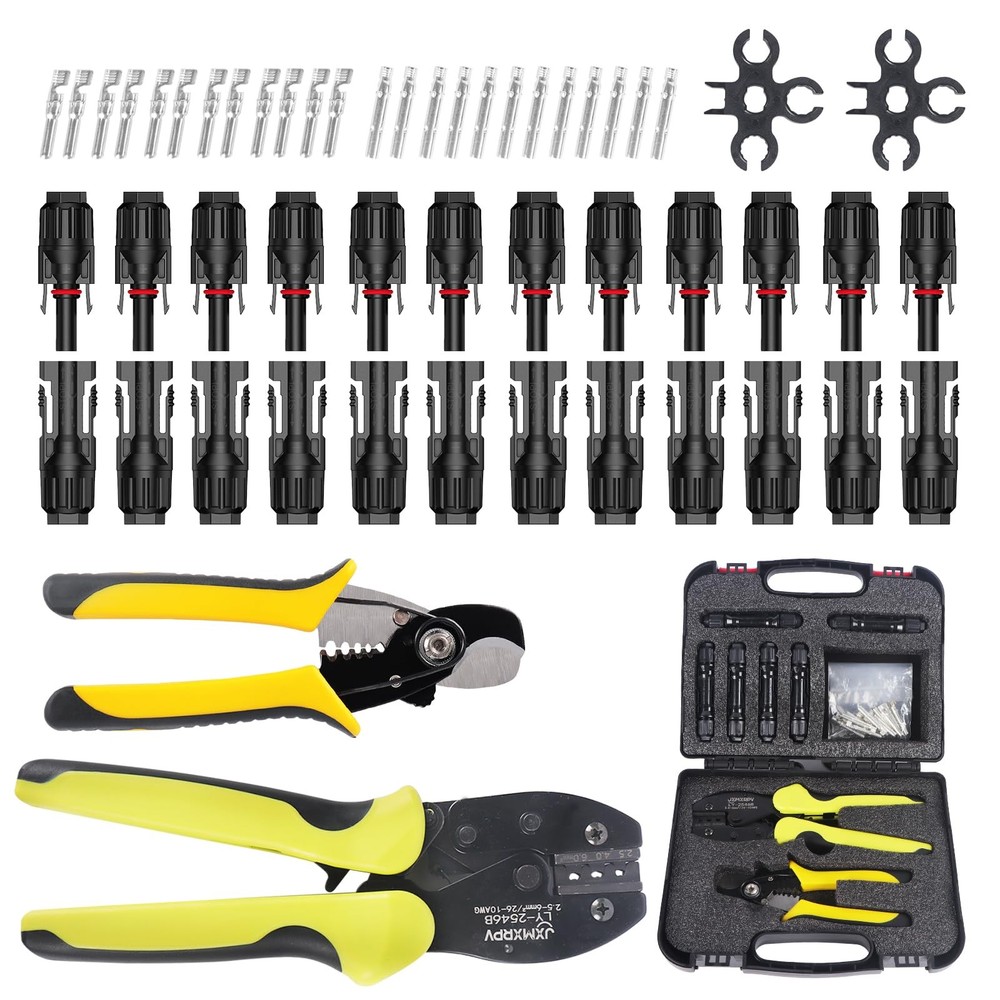 Solar Crimper Stripper Tool Kit for Solar Panelwith 12 Pairs Solar Connectors...