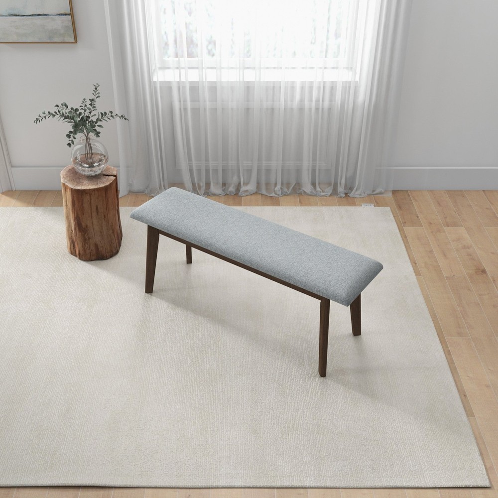 Fabric Upholstered Solid Wood Bench, Padded Storage Bench for Entryway