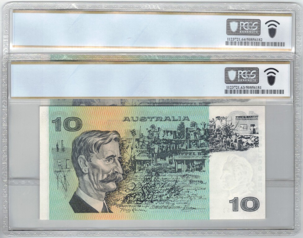 Consecutive Pair 1979 Knight Stone Gothic $10 Notes PCGS Ch. UNC 64 & 63 PPQ...