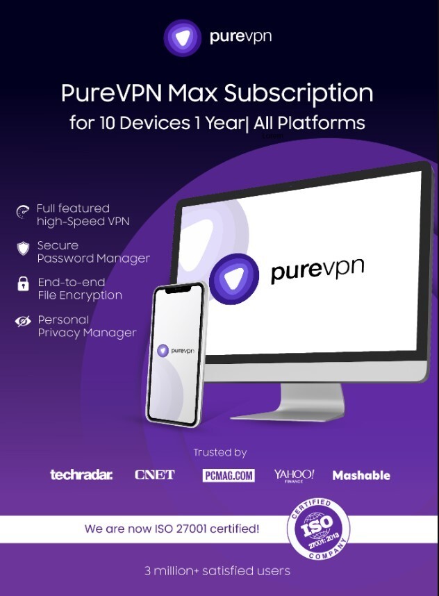 PureVPN Max Subscription for 10 Devices 1 Year| All Platforms