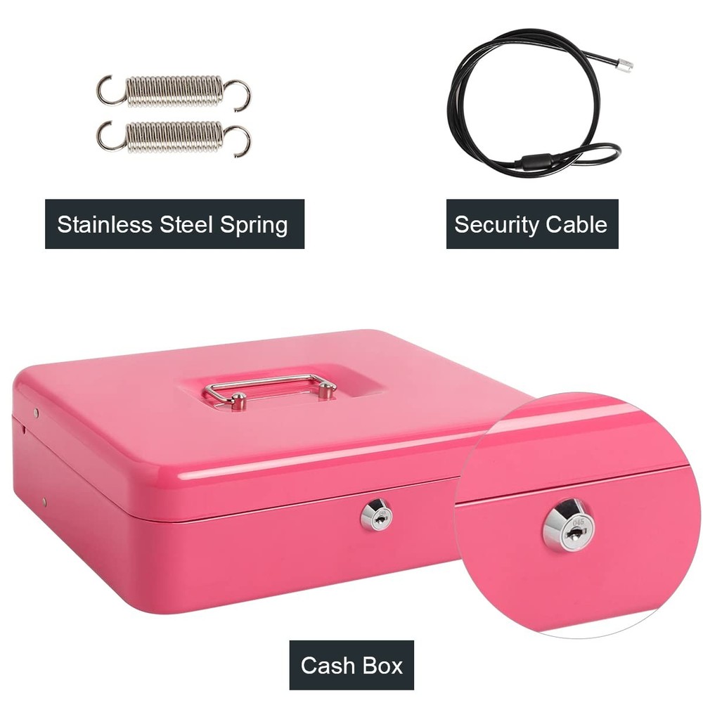 Cash Box with Key Lock，Lock Box Safe Storage Security Locker with Security Ca...