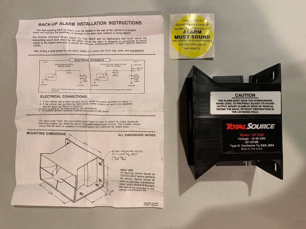 Total Source SY1048 Back-Up Alarm 12 - 48 VDC Type D  NEW