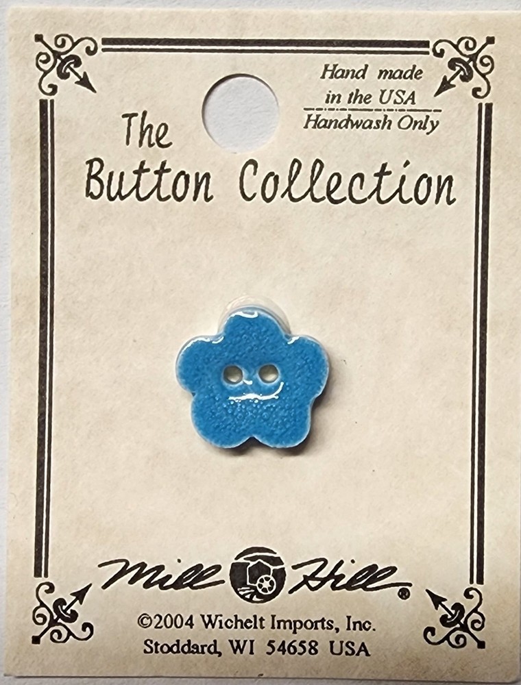 DIY Mill Hill Ceramic Button - Aqua Posy Flower