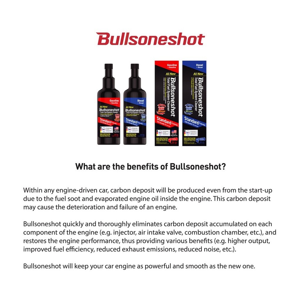 2 Pack Bullsoneshot Standard Total Fuel System Cleaner for Gasoline Engine