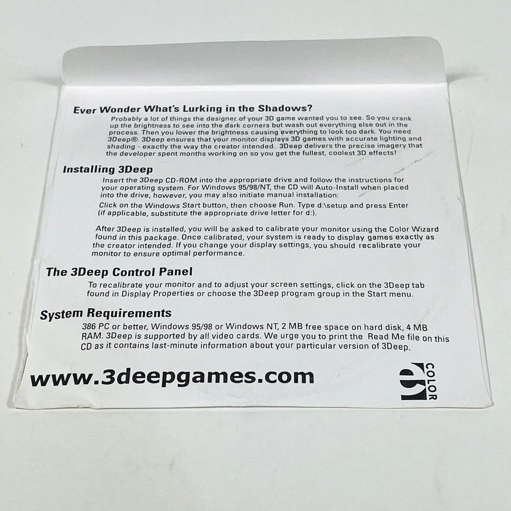 3Deep Maximize your 3D games! Version 3.2 PC CD-ROM Software