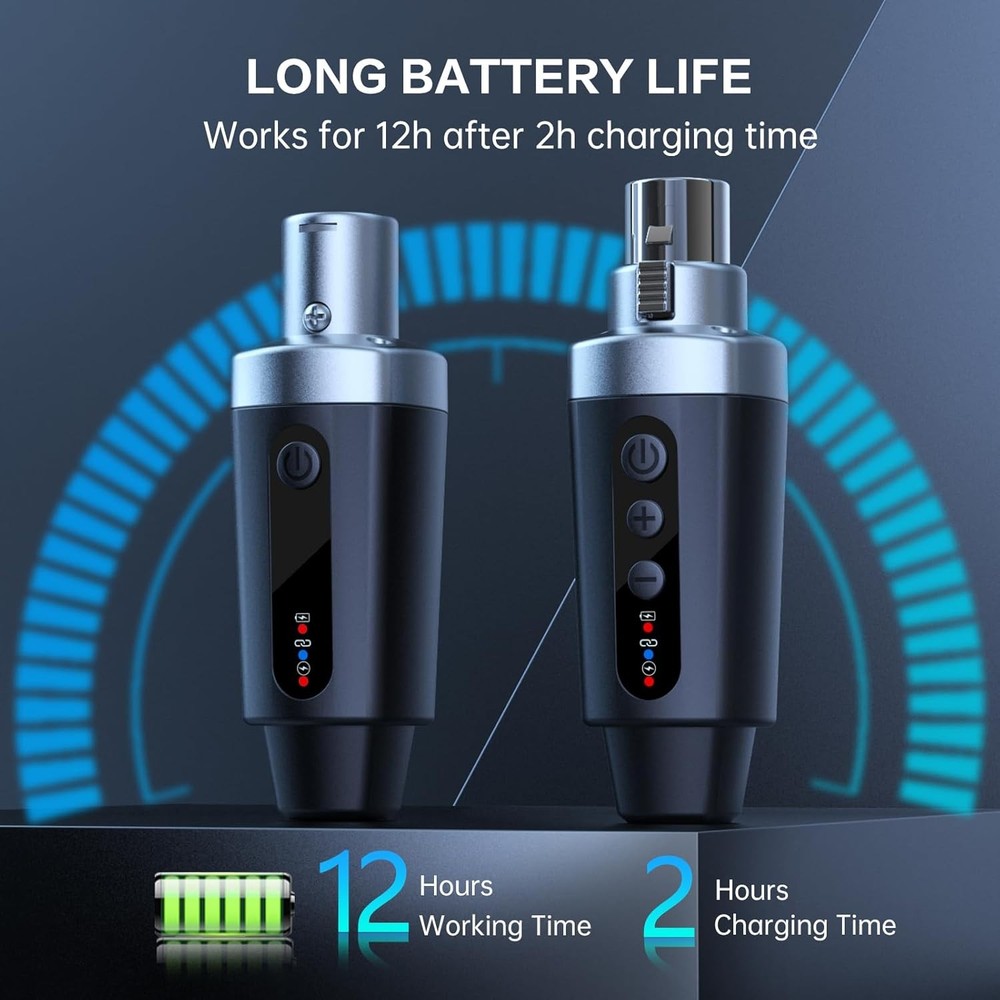 Wireless Microphone Transmitter Receiver 2.4Ghz, XLR Microphone Wireless System,