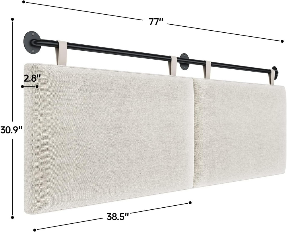 King Size Wall Mounted Headboard Linen Upholstered Button Tufted Beige