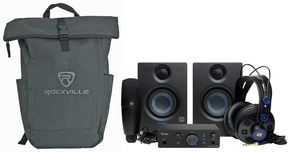 Fender Quantum Complete Interface+Monitors+Mic+Headphones+Cables+Laptop Backpack