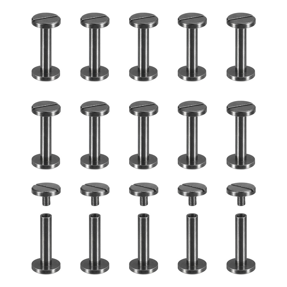 25Pack Brass Chicago Screws, 18x10mm Post Nail Stud Rivets, Black