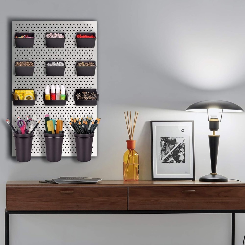 Space Saving Pegboard Organizer Set - 12 Bins & Cups for Garage and Workshop