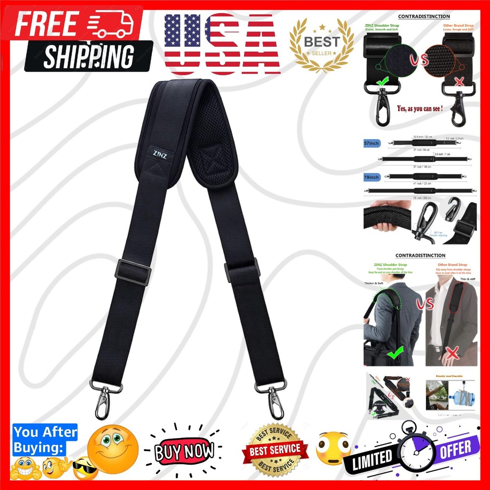 Bag Shoulder Strap, Padded Adjustable Shoulder Strap Replacement