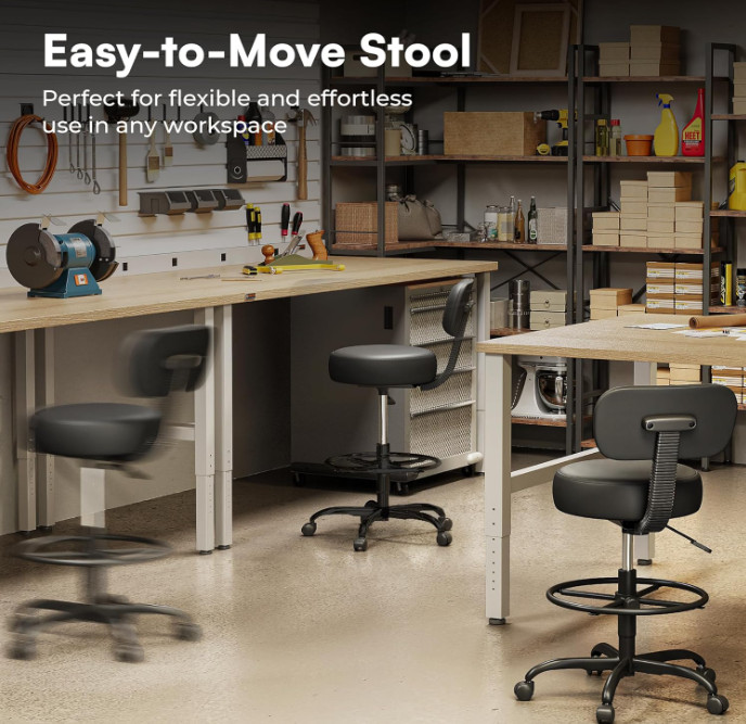SUPERJARE Drafting Chair Adjustable Footrest Rolling Stool