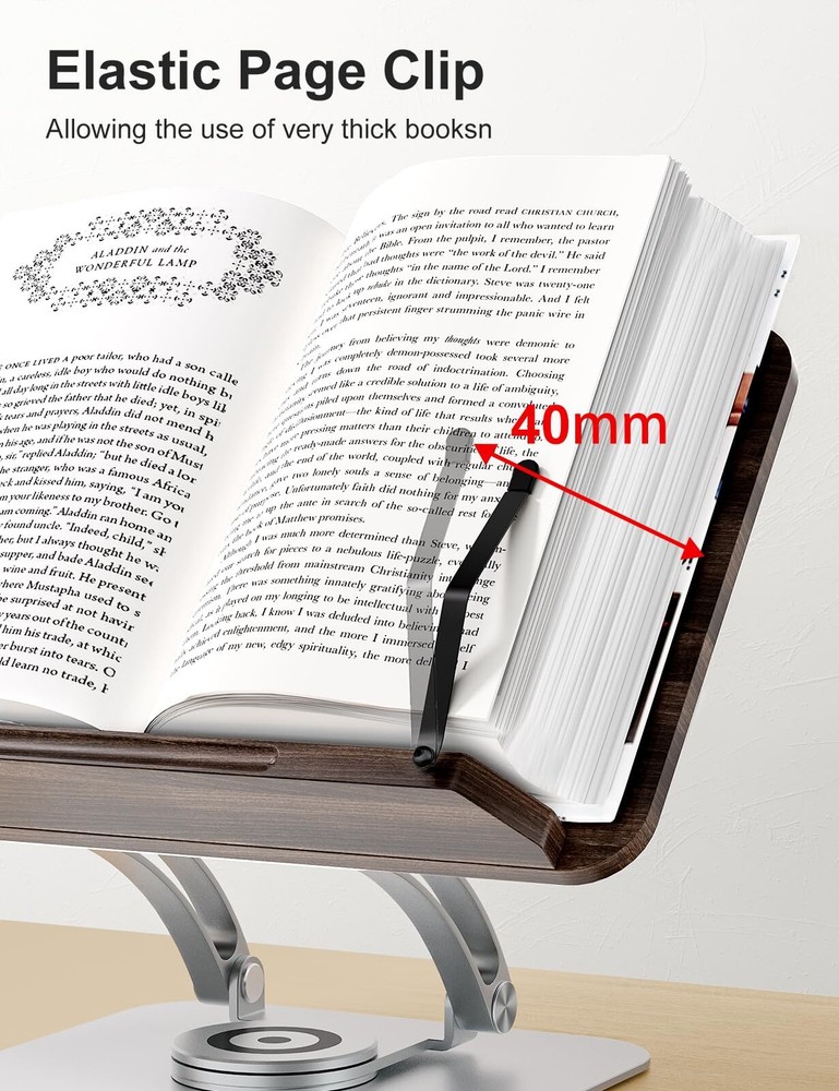 Book Stand for Reading Adjustable Book Holder with 360° Swivel Base Foldable ...